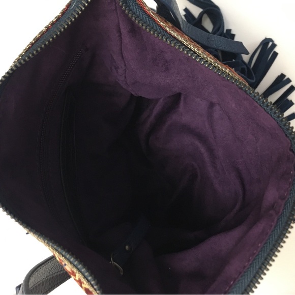 Sharif Moroccan Suede Fringe Leather Crossbody Bag NEW Blue Western Aztec Boho - Picture 11 of 13